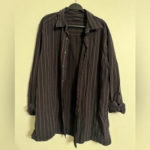 Axist 2XL Dark Button-Down Shirt with Subtle Red/Pink Stripes